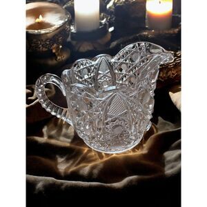 Vintage Glass Pitcher Etched Design Star Creamer